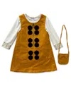 Blueberi Boulevard Girls 2t-6x 3- Piece Applique Jumper, Top And Crossbody Set In Brown
