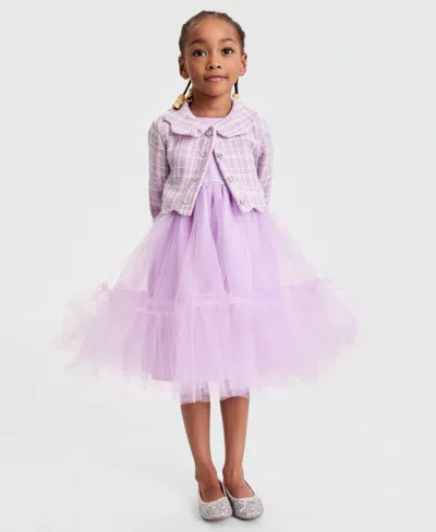 Blueberi Boulevard Kids' Girls' 2t-6x Boucle Jacket And Dress, 2-piece Set In Orange