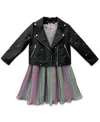 Blueberi Boulevard Girls 2t-6x Pleated Moto Jacket Dress In Multi