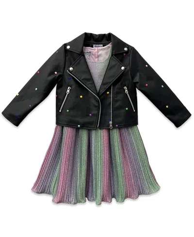 Blueberi Boulevard Kids' Girls 2t-6x Pleated Moto Jacket Dress In Multi
