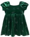Blueberi Boulevard Girls 2t-6x Short-sleeve Stretch Velvet Dress In Green