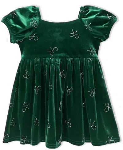 Blueberi Boulevard Kids' Girls 2t-6x Short-sleeve Stretch Velvet Dress In Green
