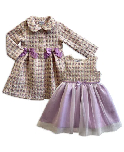 Blueberi Boulevard Kids' Girls' 2t-6x Boucle Coat & Dress, 2-piece Set In Purple