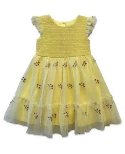 Blueberi Boulevard Kids' Girls' 2t-6x Floral Embroidered Smocked Tiered Dress In Yellow