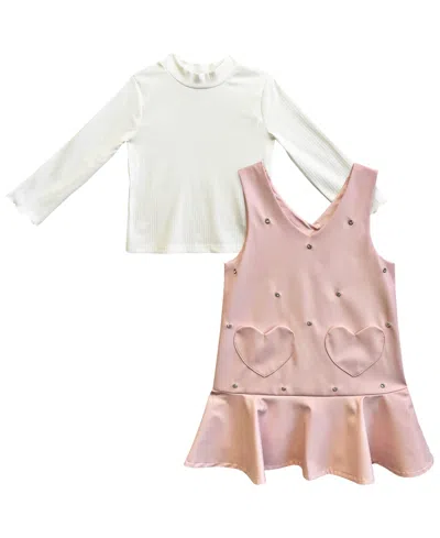 Blueberi Boulevard Kids' Girls' 2t-6x Long-sleeve Top And Sleeveless Jumper Dress, 2-piece Set In Multi