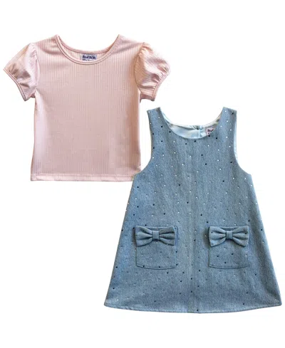 Blueberi Boulevard Kids' Girls' 2t-6x Sleeveless Chambray Jumper And T-shirt, 2-piece Set In Blue