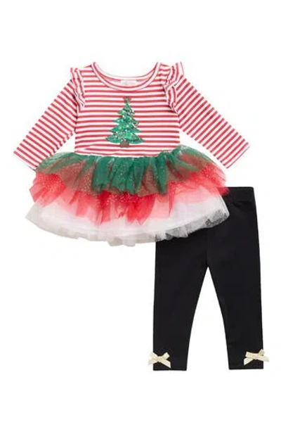 Blueberi Boulevard Babies'  Kids' Holiday Tree Dress & Leggings Set In Multi
