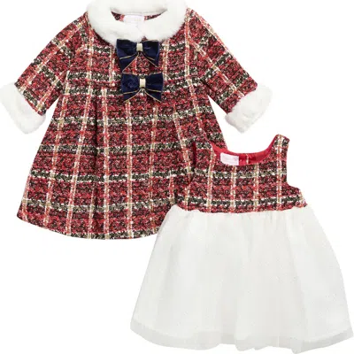 Blueberi Boulevard Babies'  Kids' Plaid Bouclé Coat & Dress Set In Multi