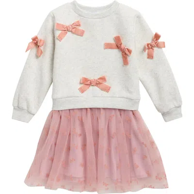 Blueberi Boulevard Kids' Velvet Bow Tulle Dress In Pink