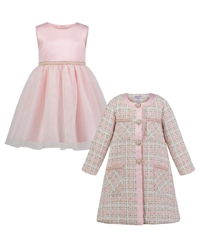 Blueberi Boulevard Kids' Toddler & Little Girls Fit-and-flare Tulle Dress, Lurex Tweed Coat And Beret Set In Candy Pink