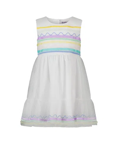 Blueberi Boulevard Kids' Toddler And Little Girls Multicolor Embroidered Tulle Dress In White
