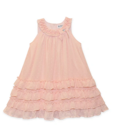 Blueberi Boulevard Kids' Little Girls Swiss Dot A-line Tiered Ruffle Dress In Spring Pink