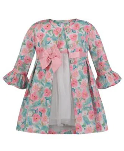 Blueberi Boulevard Kids' Little Girls Fit-and-flare Dress And Floral Coat Set In Pink Multi