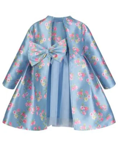 Blueberi Boulevard Kids' Little Girls Fit-and-flare Dress And Floral Satin Coat Set In Blue Florals