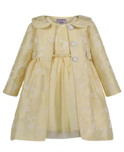 Blueberi Boulevard Kids' Toddler Little Girls Fit And Flare Dress Jacquard Coat Set In Spring Yellow
