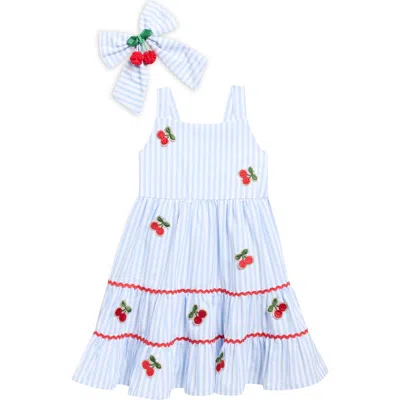 Blueberry Kids' Cherry Stripe Sundress & Bow Set