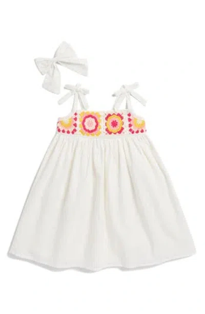 Blueberry Kids' Crochet Granny Square Dress & Bow Set In White