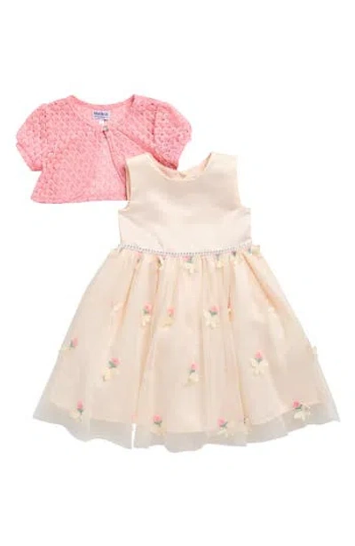 Blueberry Kids' Floral Embroidered Party Dress & Lace Shrug Set In Multi