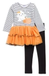Blueberry Kids' Ghost & Pumpkin Long Sleeve Tutu Top & Leggings Set In Multi