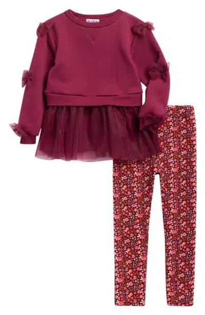 Blueberry Kids' Long Sleeve Skirted Top & Leggings Set In Burgundy