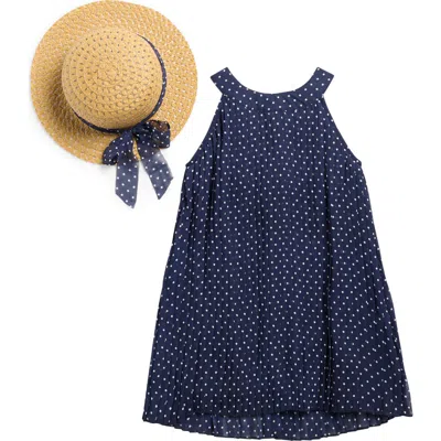 Blueberry Kids' Polka Dot Chiffon Dress & Hat Set