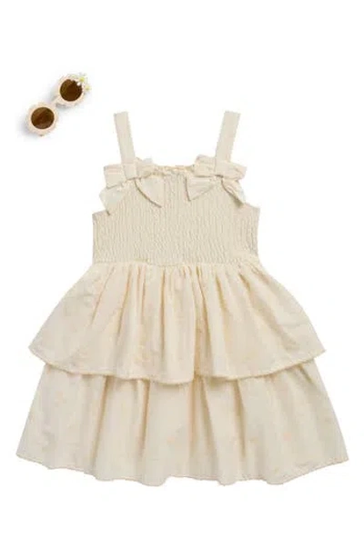Blueberry Kids' Tiered Eyelet Sundress & Sunglasses Set In White