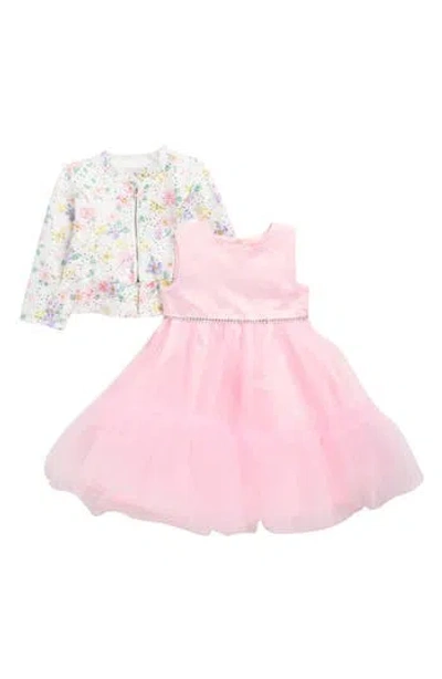 Blueberry Kids' Tulle Party Dress & Bouclé Jacket Set In Pink