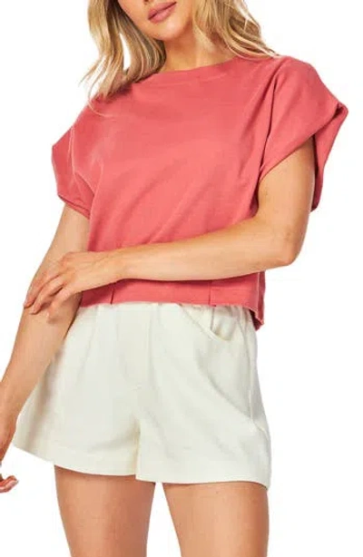 Bluegrey Button Back Cuffed Short Sleeve Top