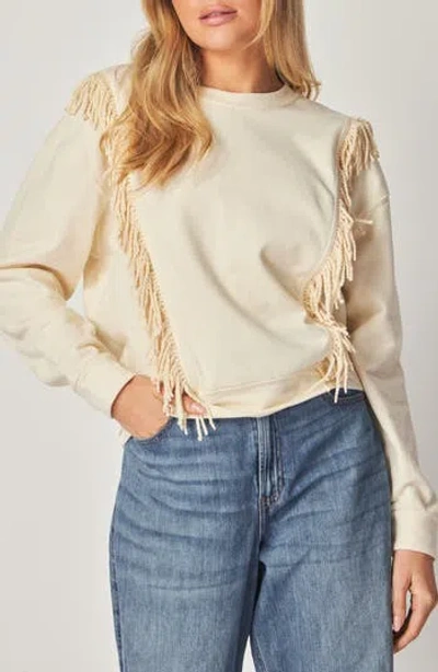 Bluegrey Fringe Trim Crop Sweatshirt In Taupe