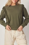 Bluegrey Fringe Trim Crop Sweatshirt In Olive