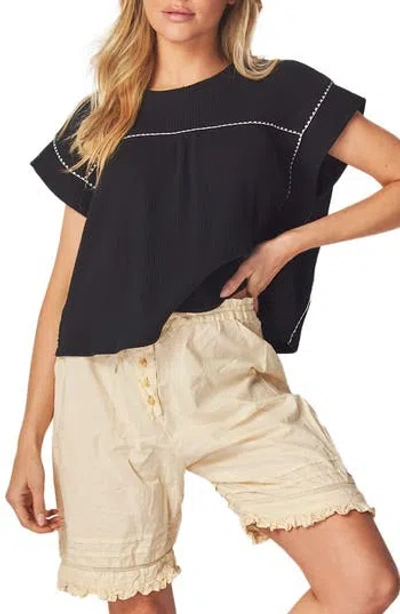 Bluegrey Textured Rope Trim Cap Sleeve Top