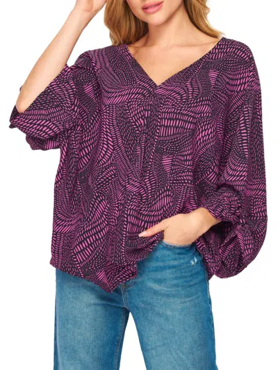 Bluegrey Women's Abstract Tie Sleeve Shift Top In Purple Multi