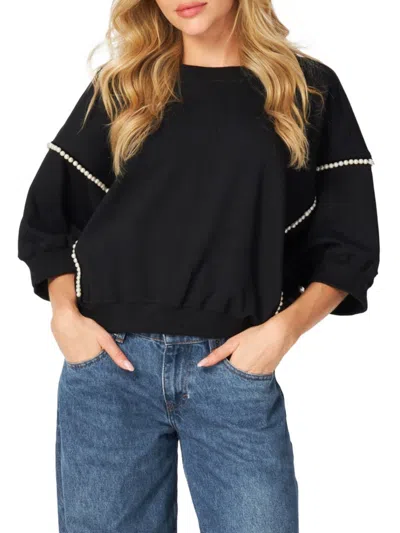Bluegrey Women's Embellished Trim Dolman Sleeve Sweatshirt In Black