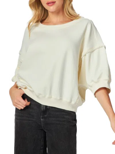 Bluegrey Women's Embellished Trim Dolman Sleeve Sweatshirt In Ecru