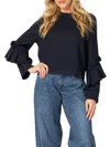 Bluegrey Ruffle Long Sleeve Scuba Knit Top In Navy
