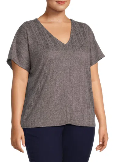 Bluegrey Women's Plus Knit V Neck Tee In Black