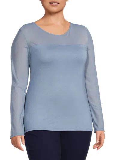 Bluegrey Babies'  Women's Plus Optical Illusion Mesh Top In Dark Denim