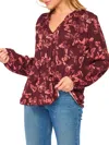 Bluegrey Poet Tie Front Long Sleeve Top In Burgundy