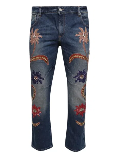 Bluemarble Beaded Embroidered Jeans In Blue