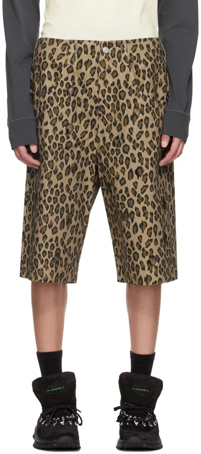 Bluemarble Beige & Brown Leopard Shorts In Leopard/beige