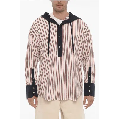 Bluemarble Bengal Striped Maxi Overshirt With Hood In Neutral