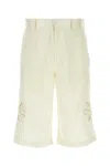 Bluemarble Ivory Satin Bermuda Shorts In White
