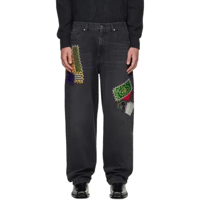 Bluemarble Black Embroidered Patchwork Jeans