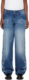 BLUEMARBLE BLUE HAND EMBROIDERED RELAXED JEANS