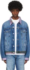 Bluemarble Blue Tartan Denim Jacket In Dnm