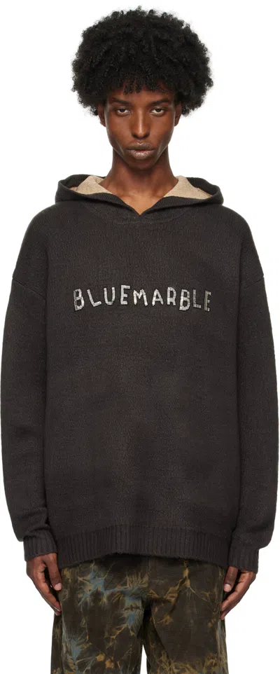 Bluemarble Brown Embroidered Knitted Hoodie In Blk