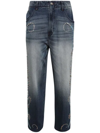 Bluemarble Embroidered Baggy Jeans In Blue
