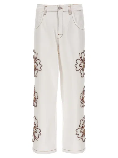 Bluemarble 'embroidered Hibiscus' Jeans In Brown