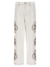 BLUEMARBLE EMBROIDERED HIBISCUS JEANS WHITE