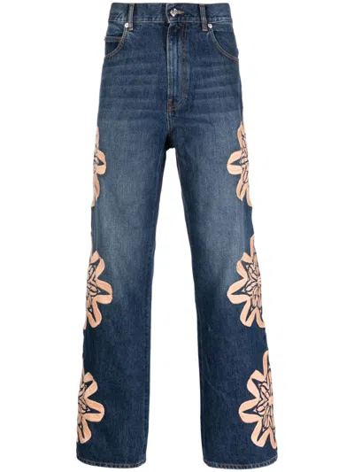 BLUEMARBLE FLORAL-EMBROIDERED BOOTCUT JEANS FOR MEN
